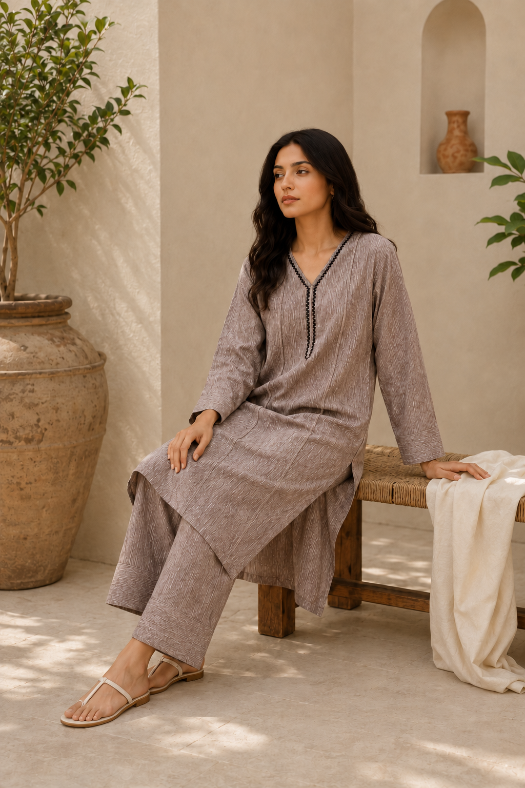 Sehej Chikoo Khadi Kurta Set