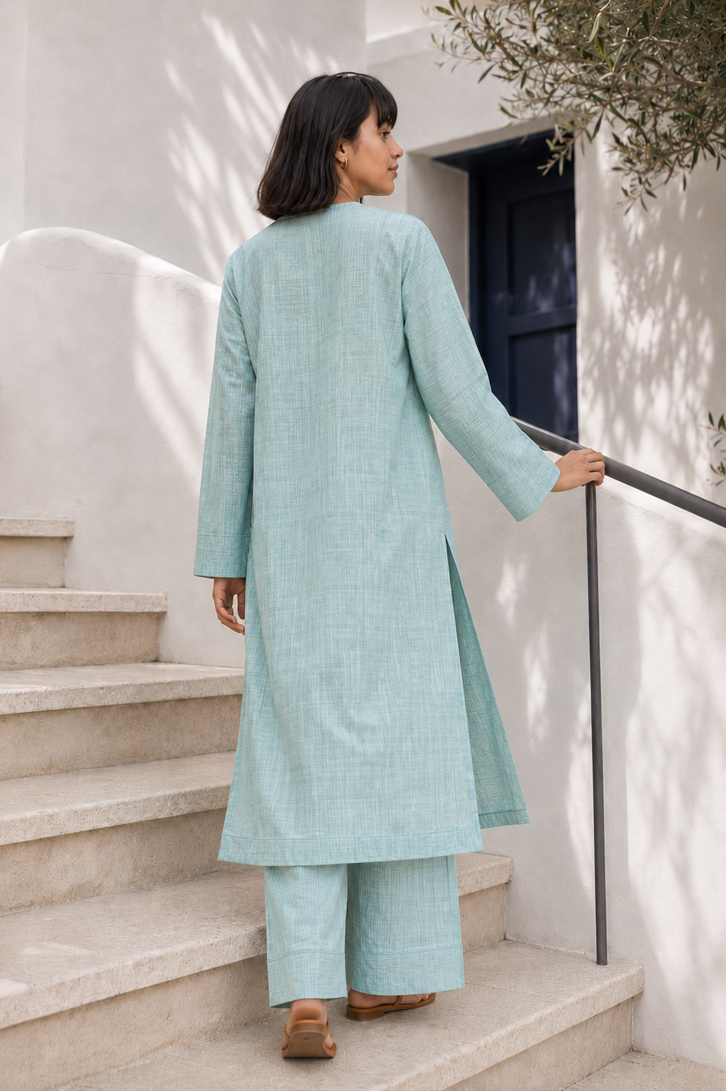 Sehej Light Teal Khadi Kurta Set