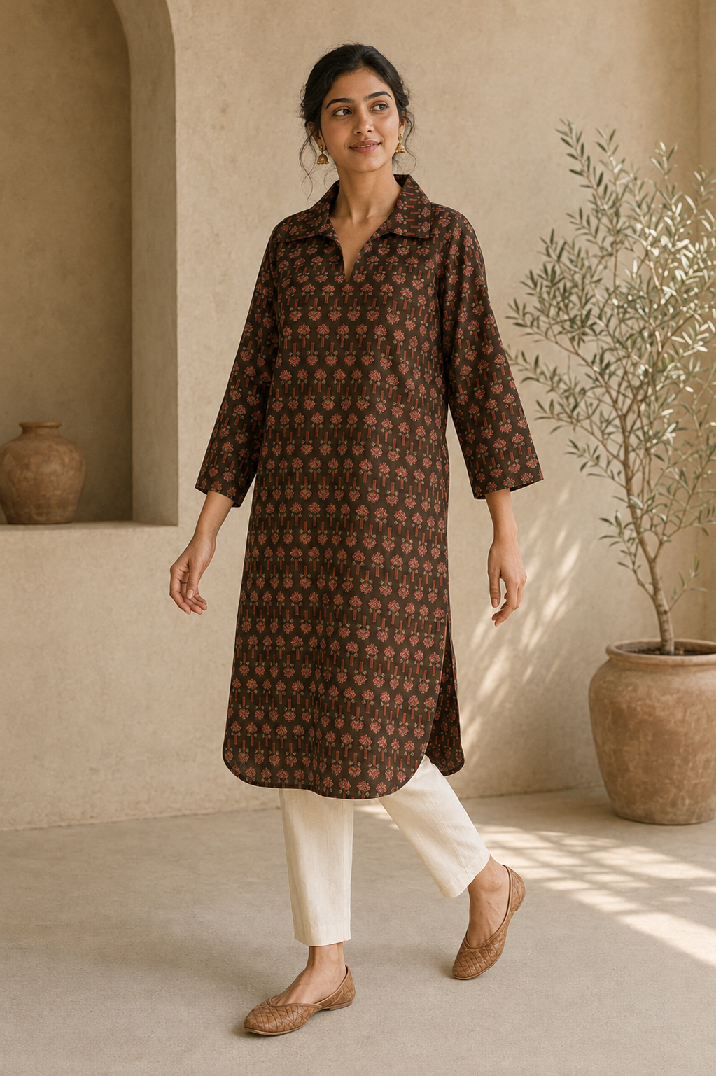 Rooh Collar Kurta - Buti Floral