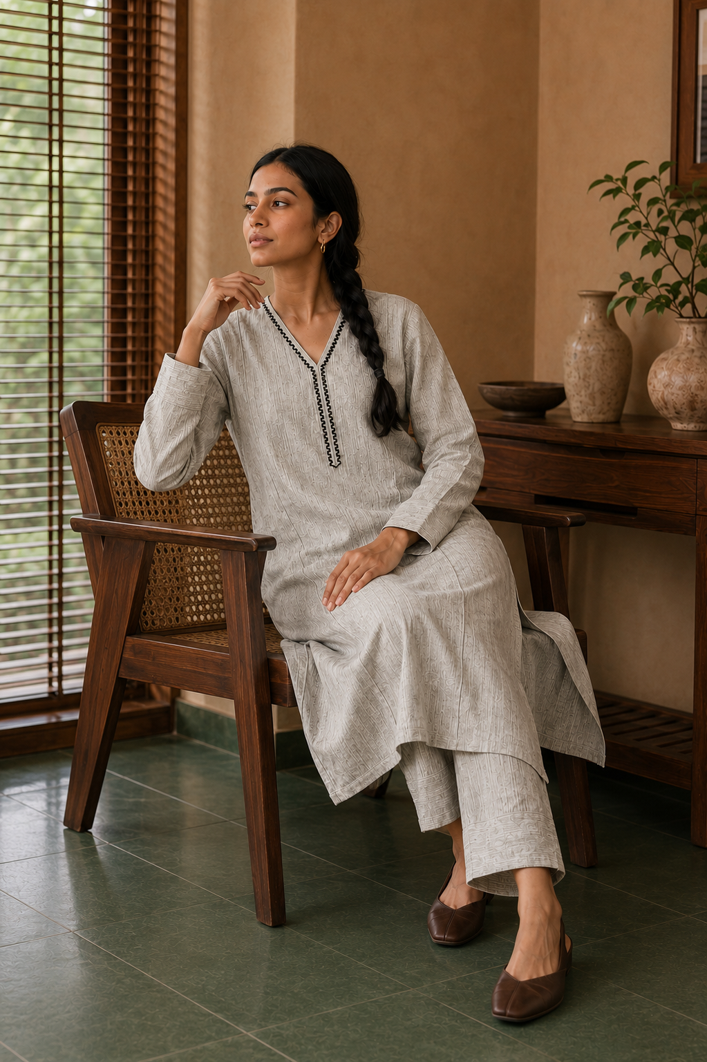 Sehej Beige Khadi Kurta Set