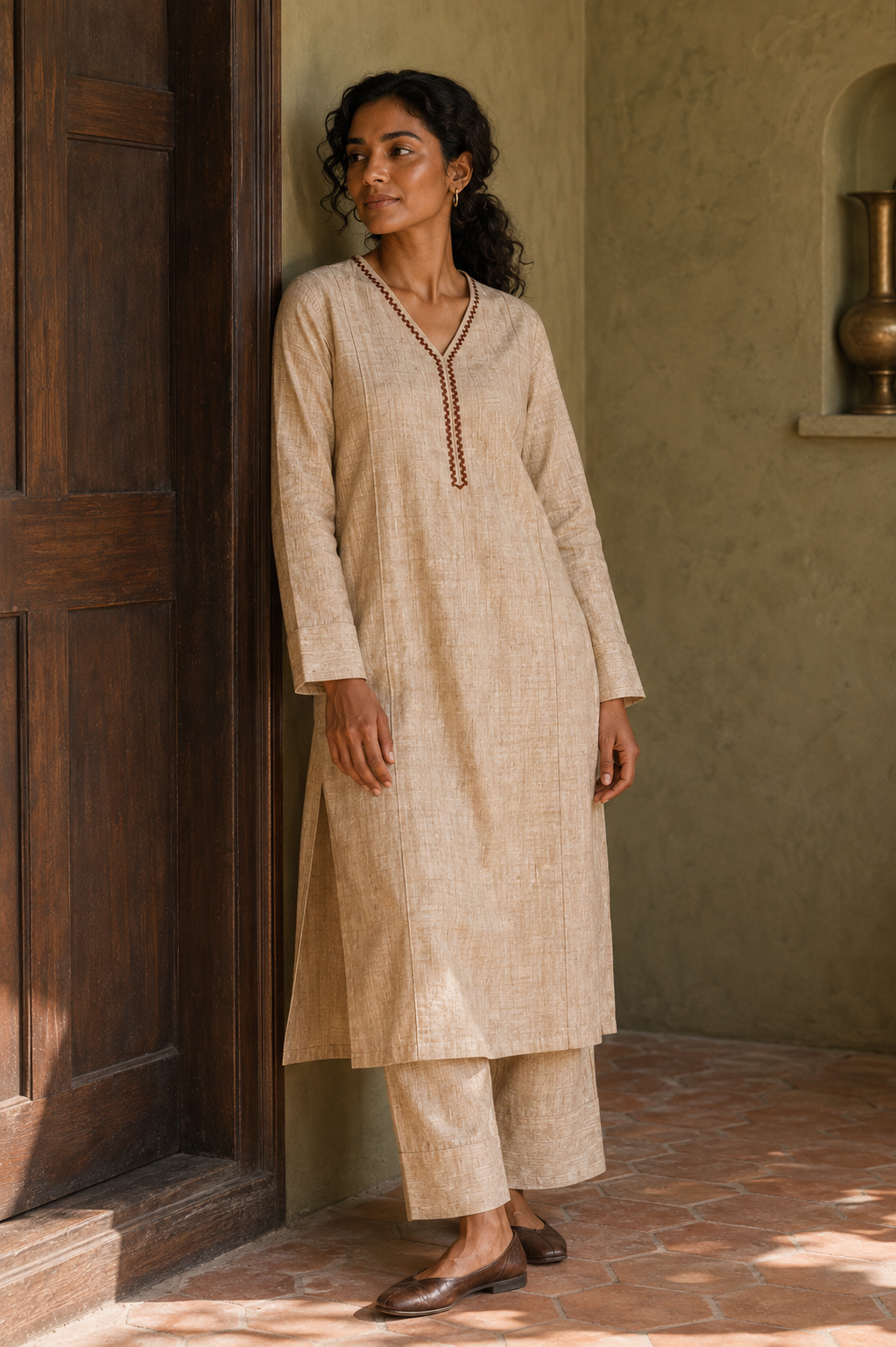 Sehej Kesari Khadi Kurta Set