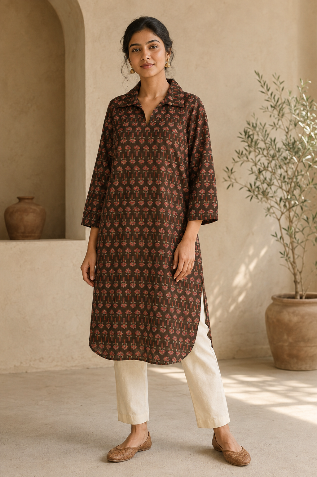 Rooh Collar Kurta - Buti Floral