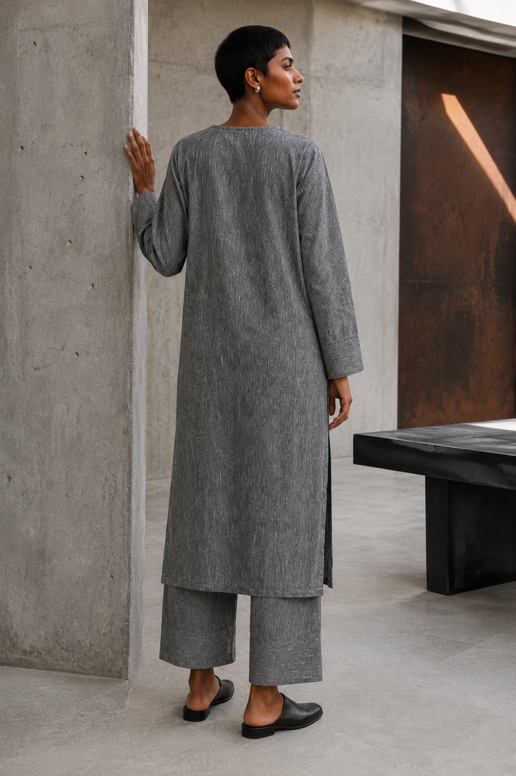 Sehej Steel Grey Khadi Kurta Set