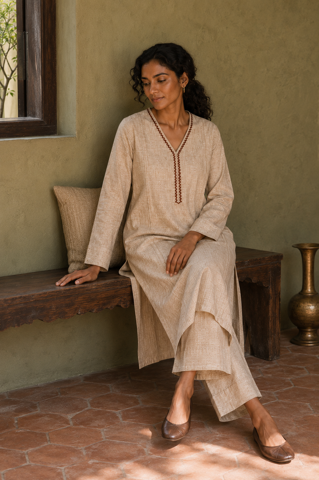 Sehej Kesari Khadi Kurta Set