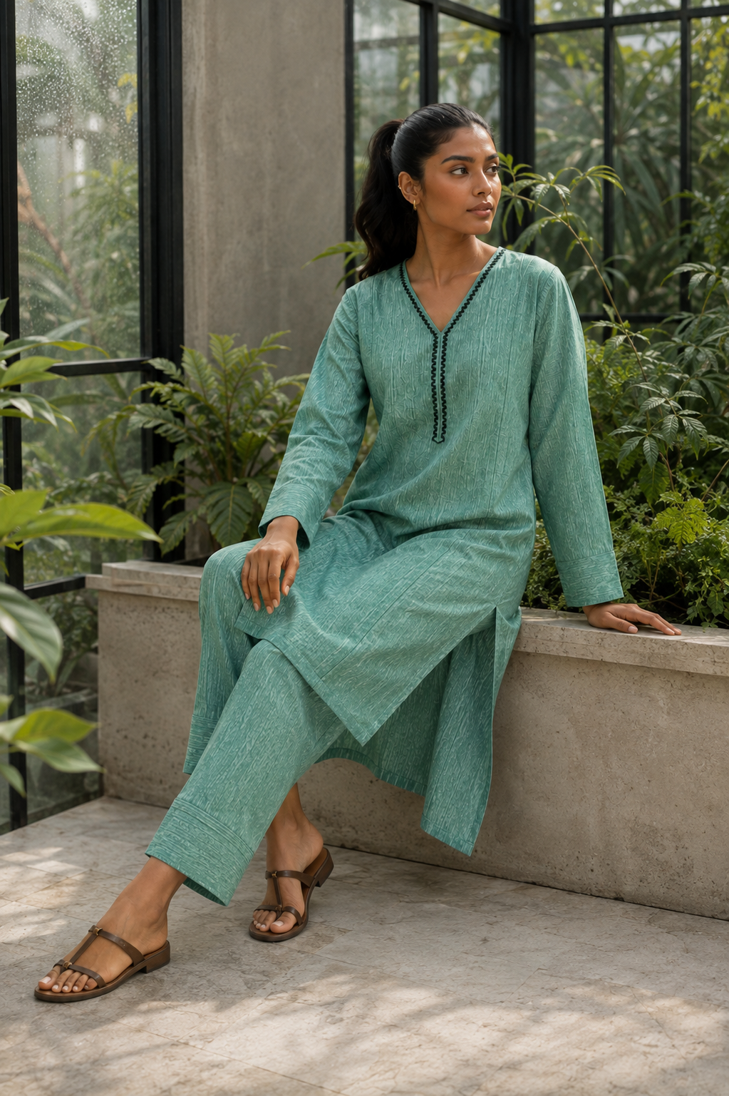 Sehej Green Khadi Kurta Set