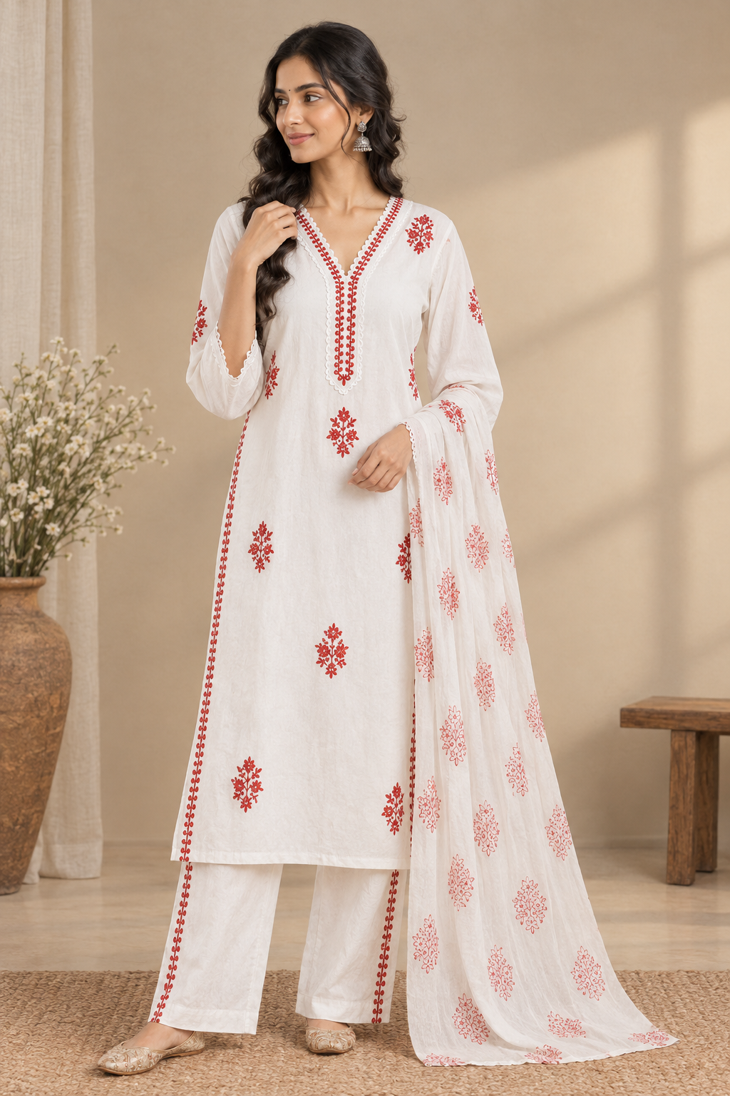 Rust Embroidery Kurta Set