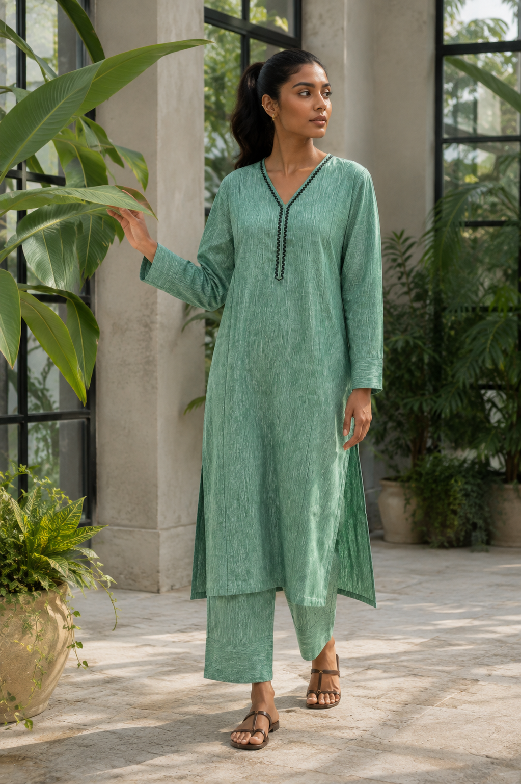 Sehej Green Khadi Kurta Set