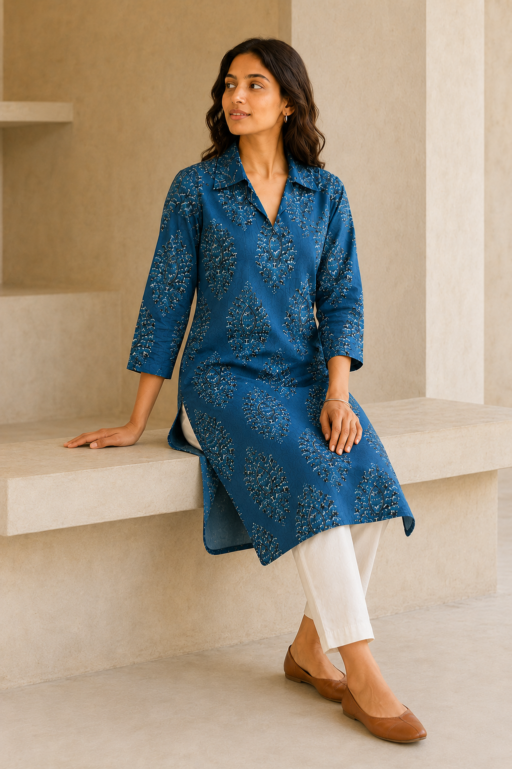 Rooh Indigo Mendallion Block Kurta