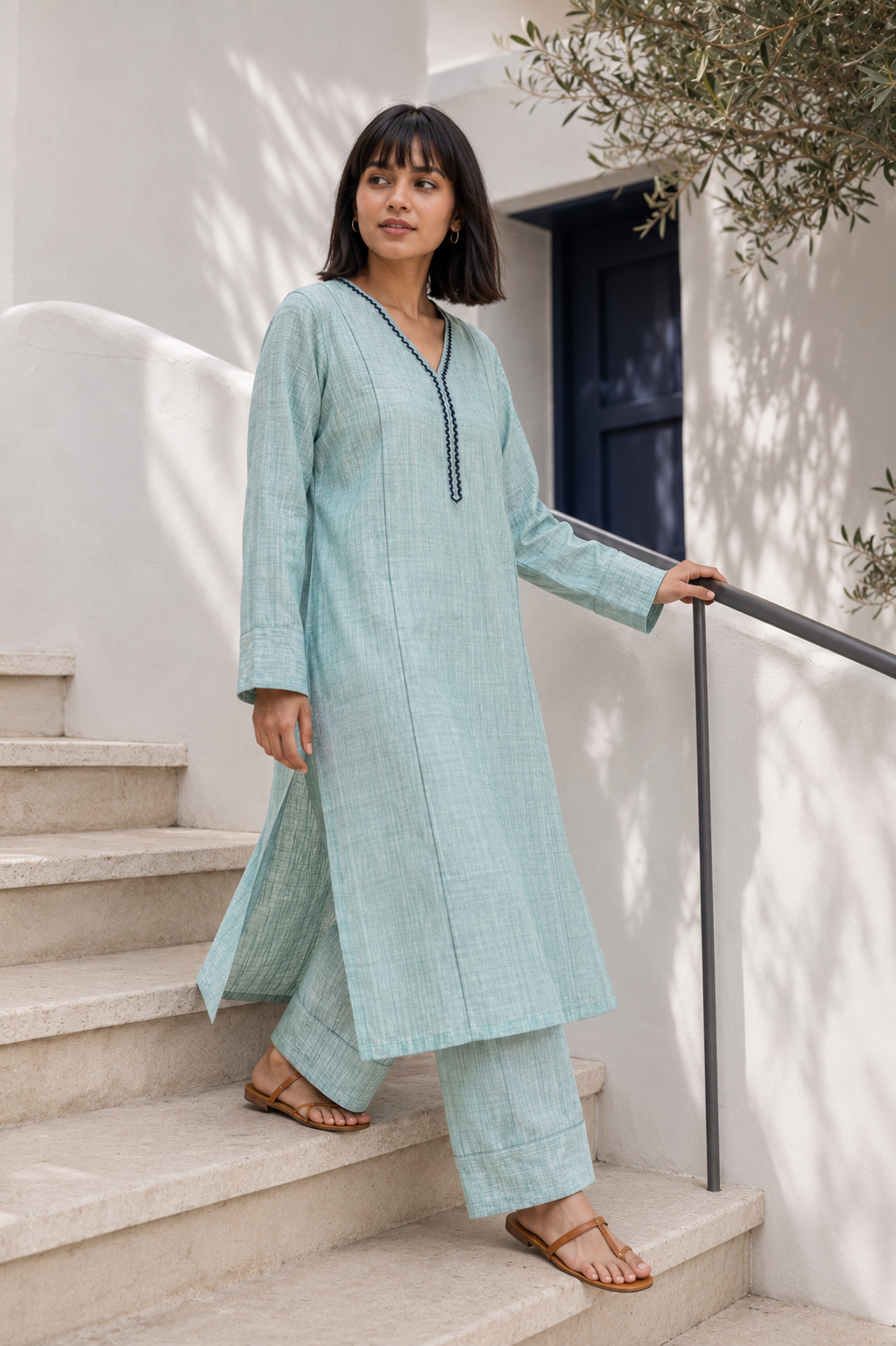 Sehej Light Teal Khadi Kurta Set