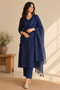 Reet Check Navy Blue Kurta Set