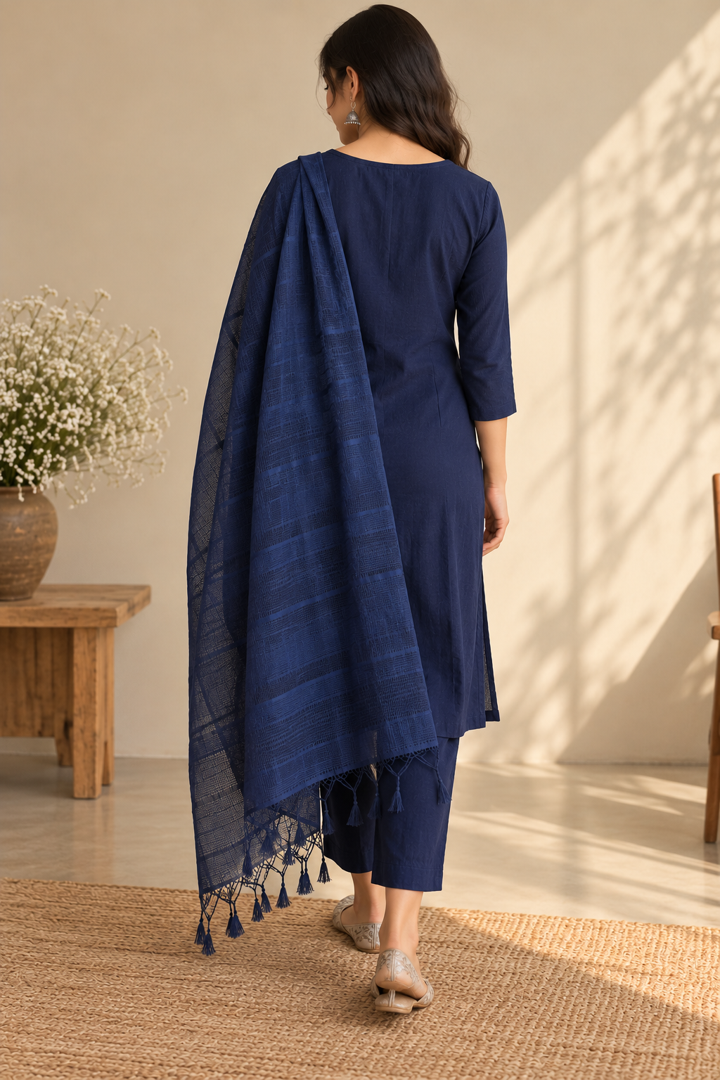 Reet Check Navy Blue Kurta Set