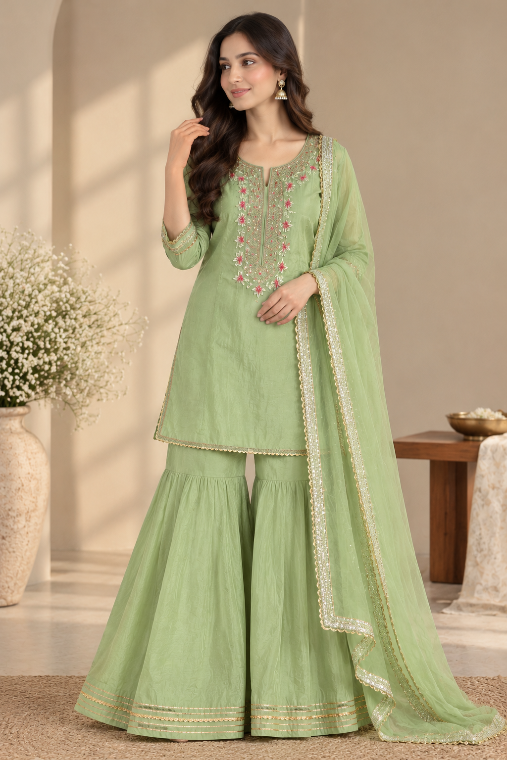 Green Gota Patti Sharara Set