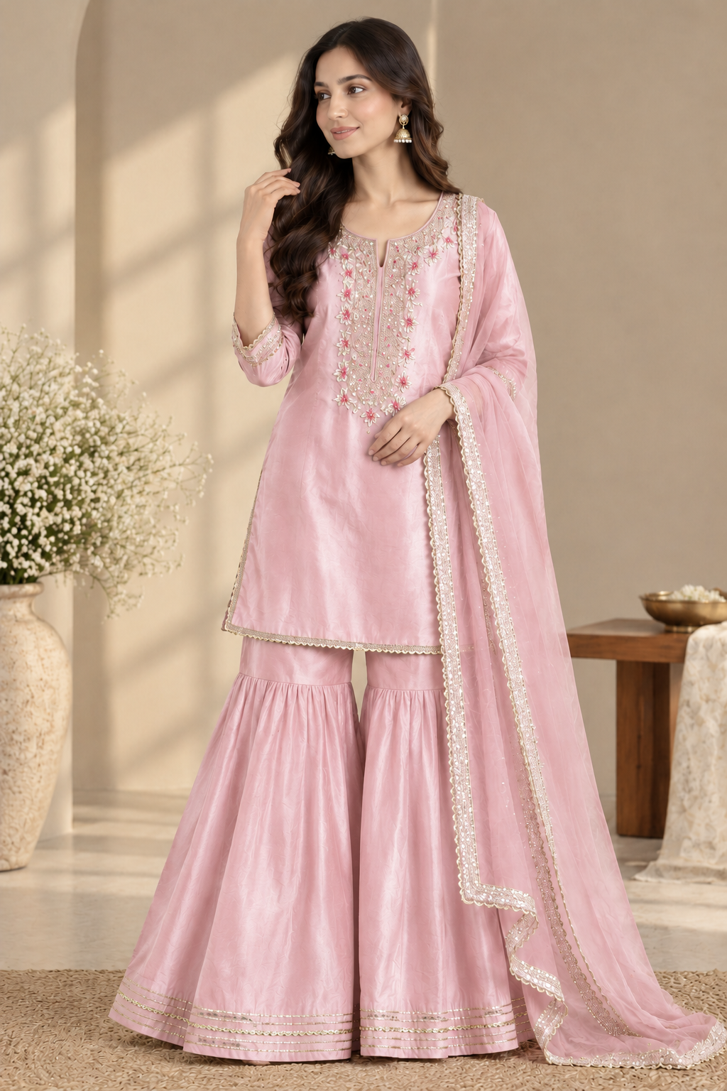 Pastel Pink Gota Patti Sharara Set