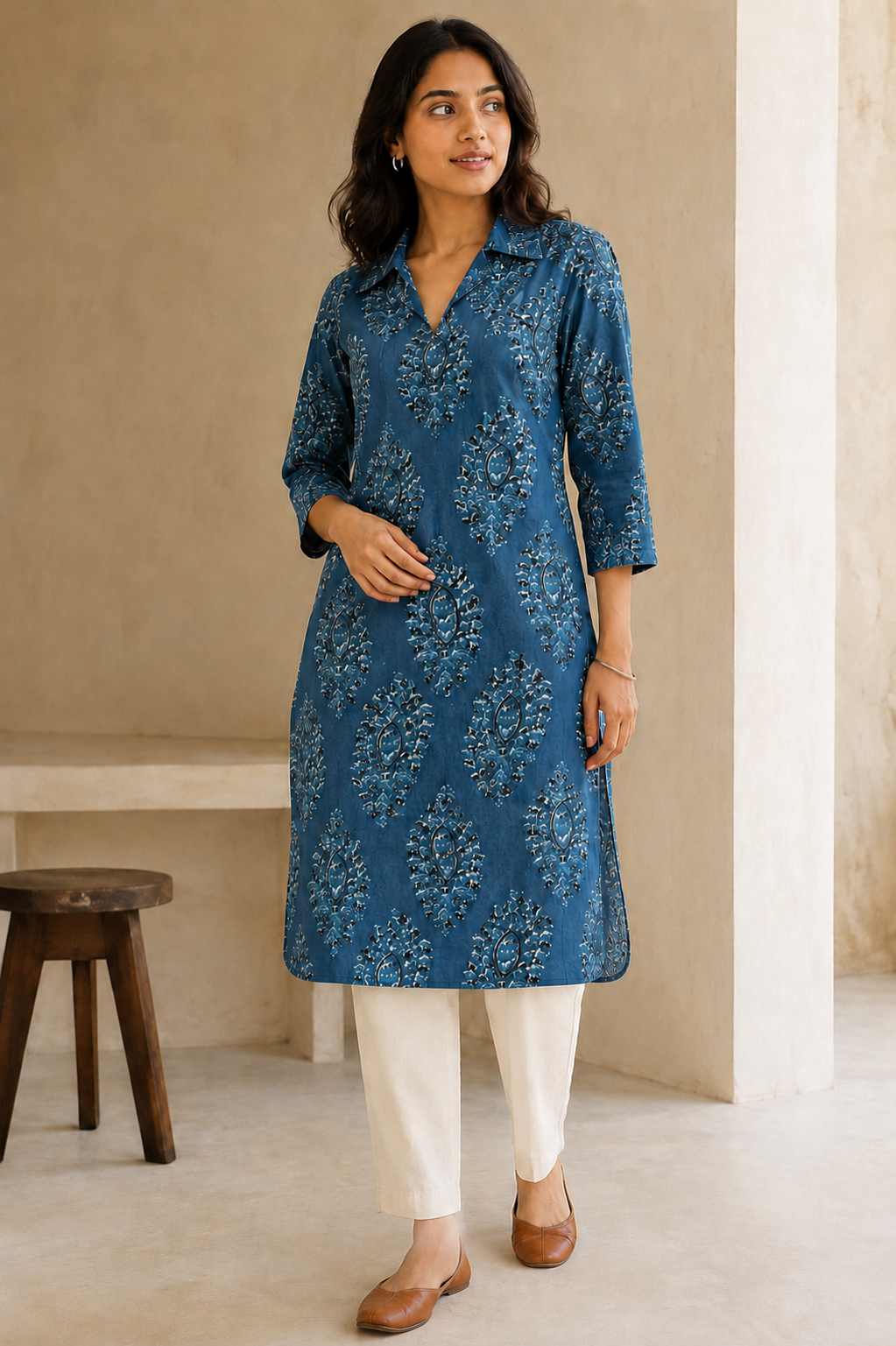 Rooh Indigo Mendallion Block Kurta