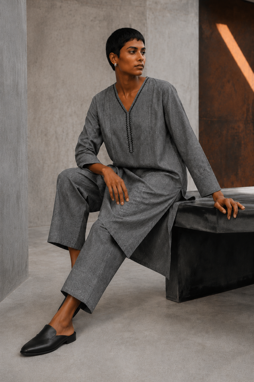 Sehej Steel Grey Khadi Kurta Set