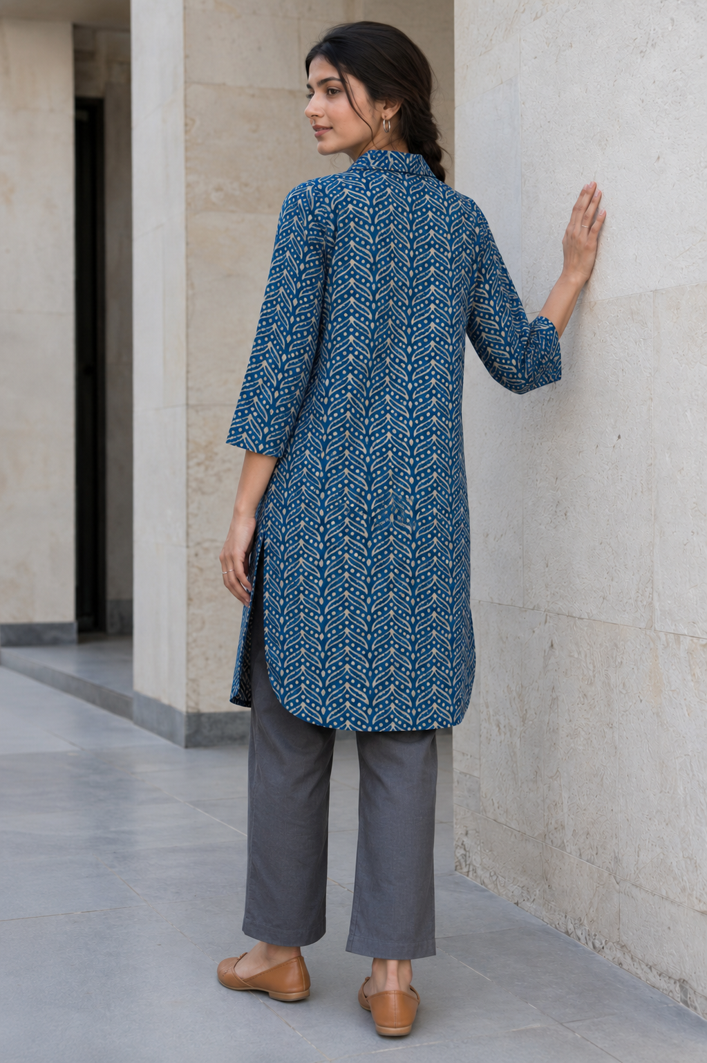 Rooh Collar Kurta - Indigo Geometric