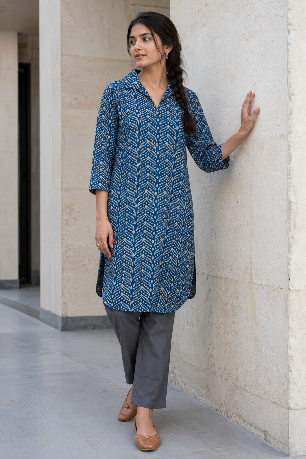 Rooh Collar Kurta - Indigo Geometric