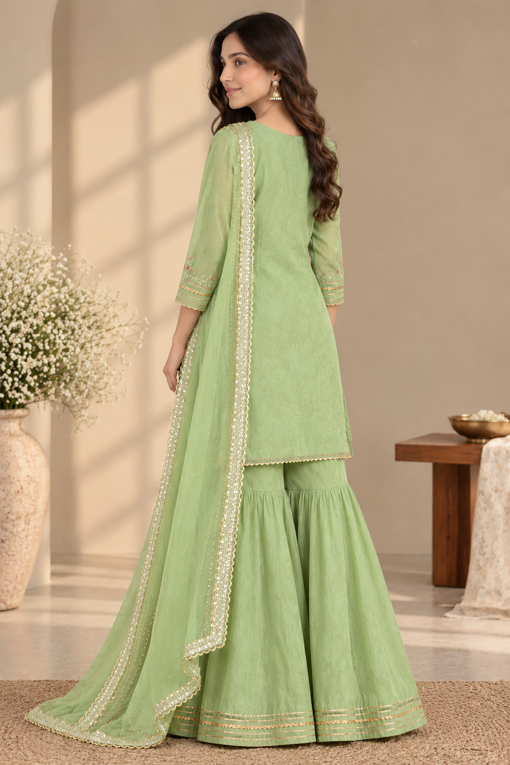 Green Gota Patti Sharara Set