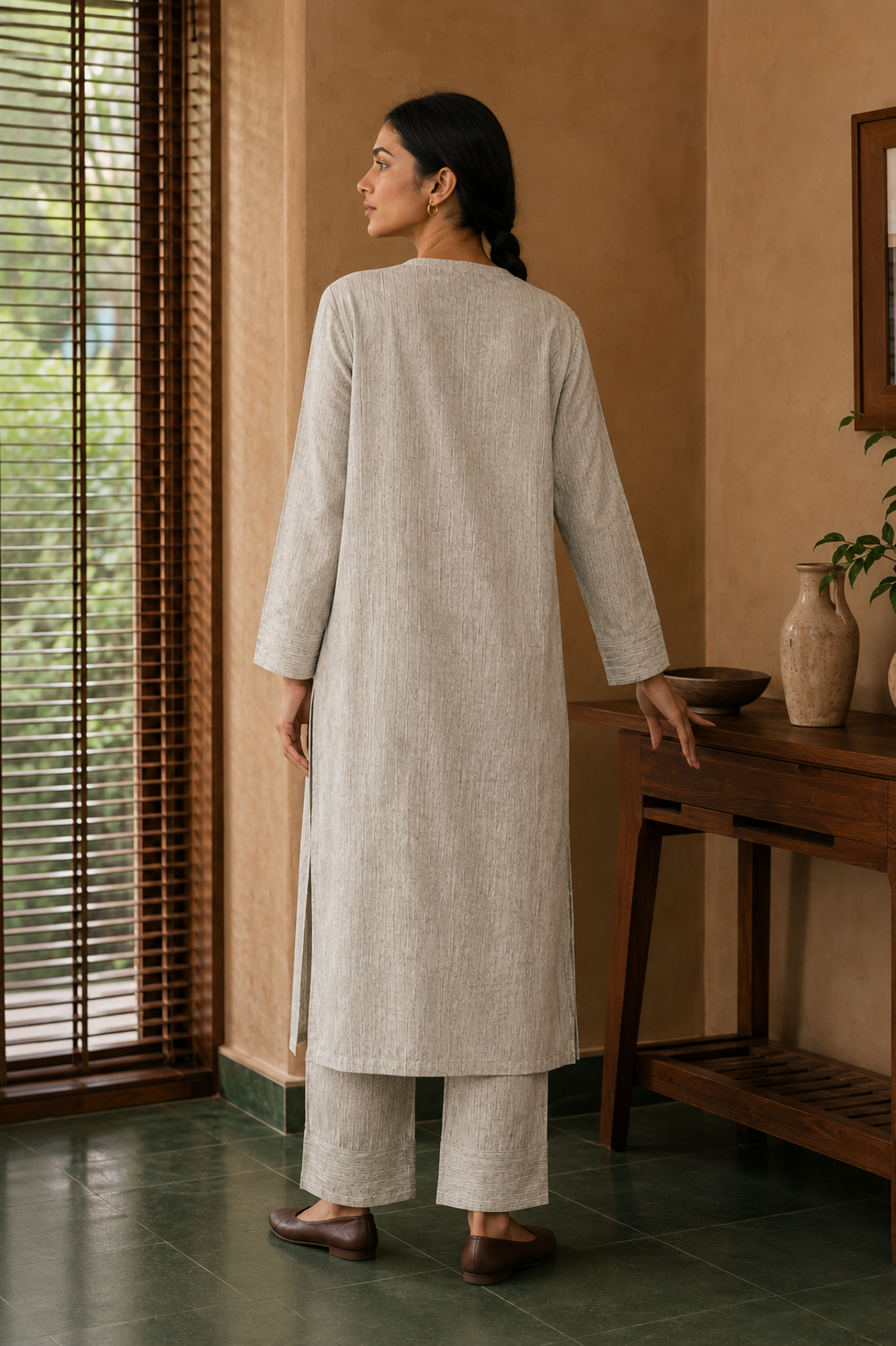 Sehej Beige Khadi Kurta Set