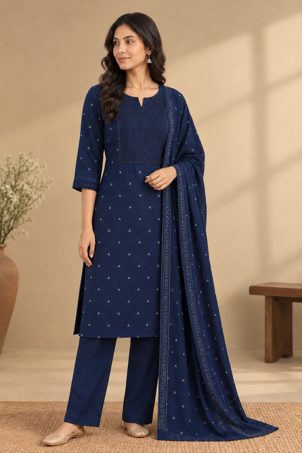 Blue Cotton Kurta Set